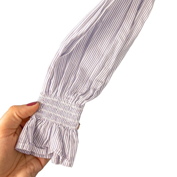 Zara Floral Embroidered Striped Button Down Cropped Shirt Size Large Casual - Picture 5 of 10